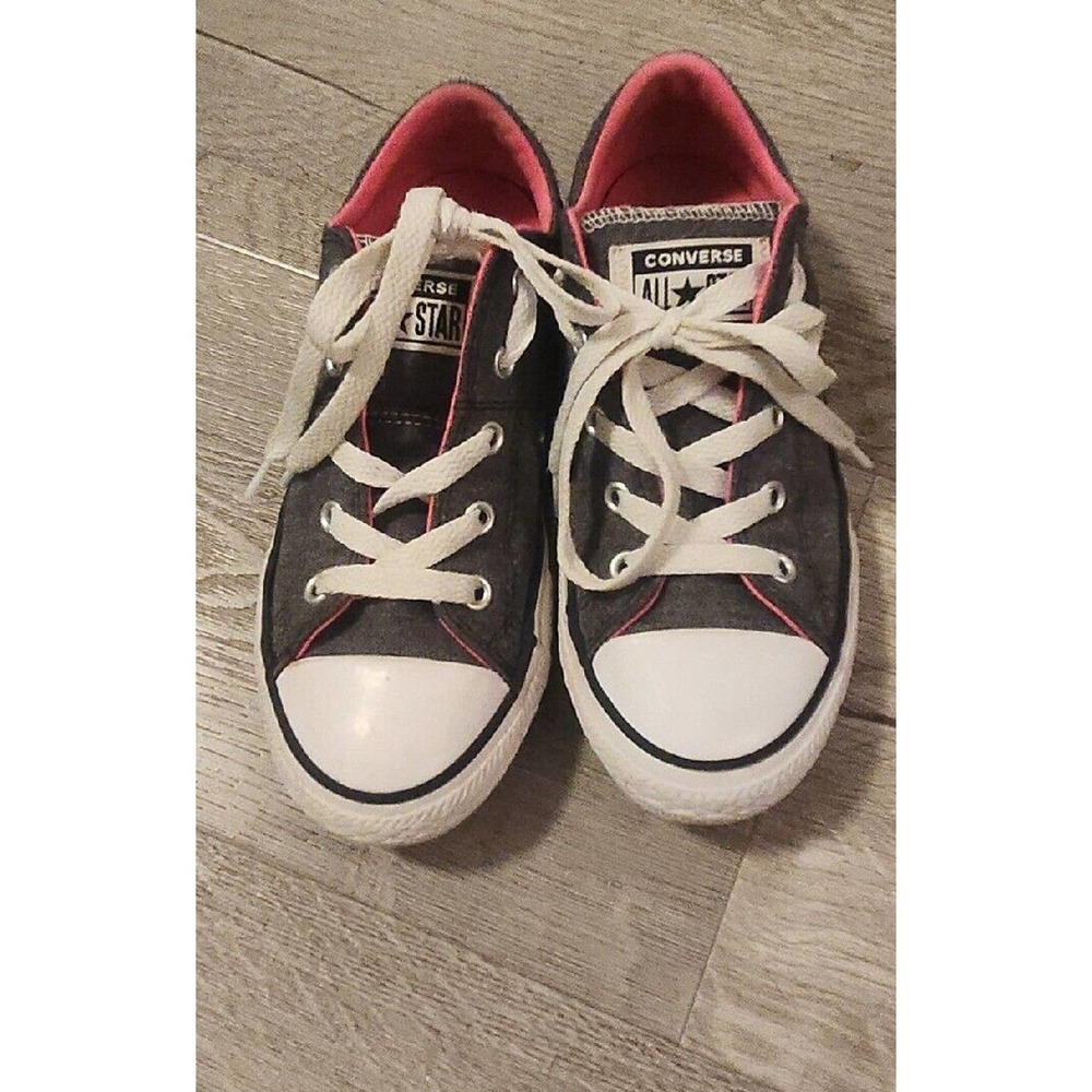 Converse All Star Low Top Shoes Dark Gray With‎ Pink Trim Size 1